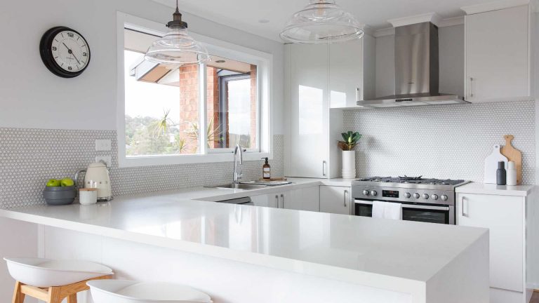 white u shaped kitchen