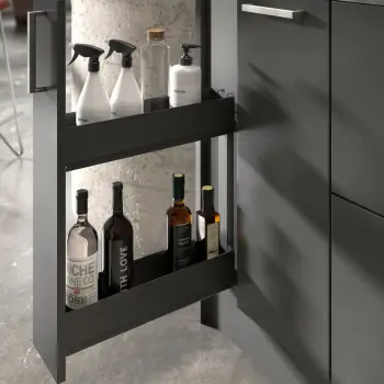 pull out spice rack in black in kitchen