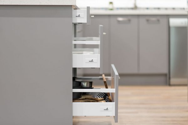 Pot drawers grey kitchen renovation